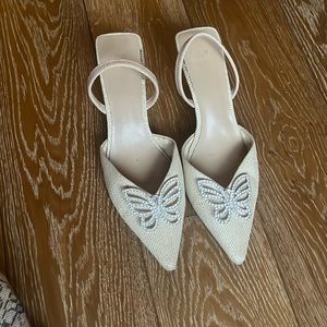 H&M slides cream color kitten heel butterfly size 10